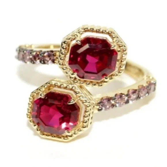 NWT Judith Ripka 14K Gold Clad Casablanca Ruby & Rhodolite Bypass Ring - size 6 - Picture 12 of 12